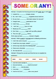 English Worksheet: Some or Any 