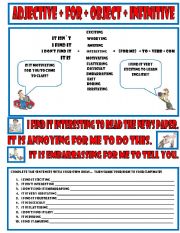 English Worksheet: ADJECTIVES + FOR + OBJECT + INFINITIVES
