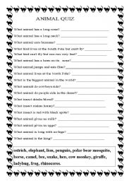 Animal quiz - ESL worksheet by teacher0633