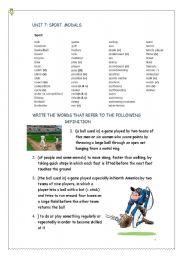 English Worksheet: UNIT 7 (A2) SPORTS