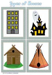 Types of Houses Flashcards set 2 # 9 cards # list of houses # fully editable