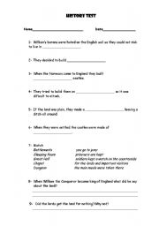 English worksheet: History test- William the Conqueror, castles, doomsday book