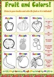 English Worksheet: Fruit and color