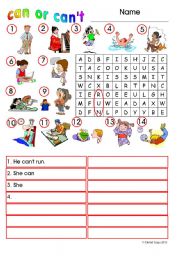 English Worksheet: Can or Cant: colour and grayscale with answer keys