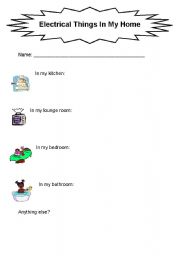 English Worksheet: Electrical Things In My Home