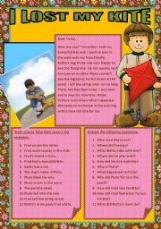 English Worksheet: I LOST MY KITE.