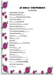 English Worksheet: IF ONLY YESTERDAY BY THE CARPENTERS