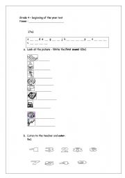 English worksheet: Test for Grade 4 - Beginning of the year