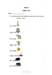 English worksheet: Grade 4 sample test-part 1