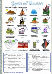 English Worksheet: Types of Houses Part  3  # Matching exercise # Answer Key # fully editable