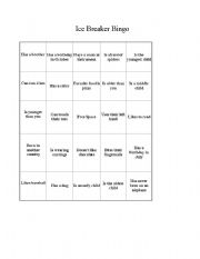 English worksheet: Ice Breaker Bingo