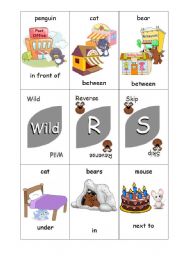 English Worksheet: Preposition Uno Card Game - Animals and Positions - Set 4 of 4