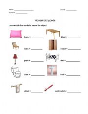 English worksheet: Household goods