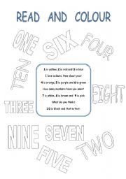 English Worksheet: READ THE POEM  AND COLOUR THE NUMBERS