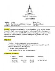 English Worksheet: Lesson plan about Health (Nervous system)