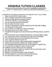 English Worksheet: Change the voice
