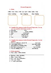 English Worksheet: present progressive