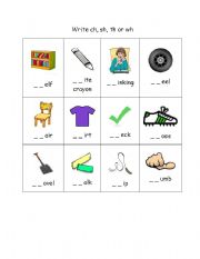 English Worksheet: digraph ch, sh, wh, th