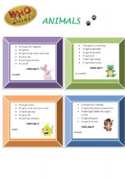 English Worksheet: Who am I?- Animal guessing game