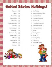 English Worksheet: holidays in usa