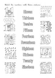 English Worksheet: Numbers  11-20