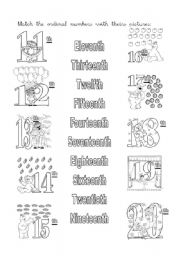 English Worksheet: Ordinal Numbers from 11th - 20th