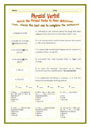 English Worksheet: > Phrasal Verbs Practice 35! > --*-- Definitions + Exercise --*-- BW Included --*-- Fully Editable With Key!
