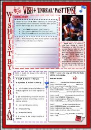 English Worksheet: FOCUS ON WISH + PAST TENSE TO EXPRESS PRESENT WISHES  & PHRASAL VERBS & ROLE PLAY THROUGH PEARL JAM SONG + KEY INCLUDED.