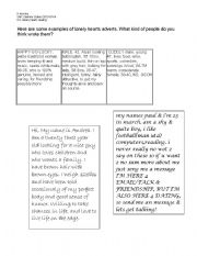 English worksheet: Lonely Hearts