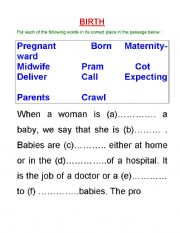 English worksheet: birth/death vocab