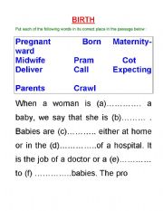 English Worksheet: birth/death vocab