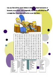 English Worksheet: The Simspons hidden words