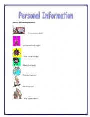 English worksheet: Personal Information