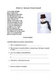 English Worksheet: Death of a Snowman- Vernon Scannell