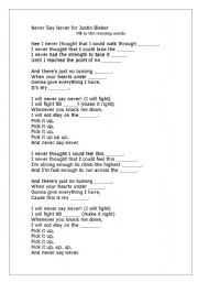 English Worksheet: Never Say Never Song 