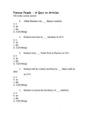 English Worksheet: Famous people - a quiz on articles
