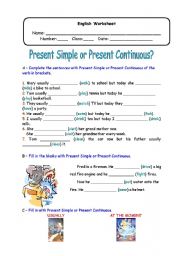 English Worksheet: present tense and present progressive