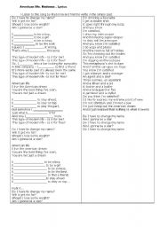 English Worksheet: Amercican life by Madona.