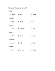 English Worksheet: opposites