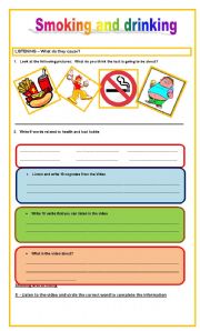 English Worksheet: Smoking and Drinking + How bad can a hamburger possible be/ Listening comprehension exercise! 