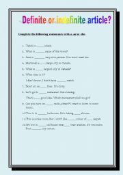 English Worksheet: Definite or indefinite article?