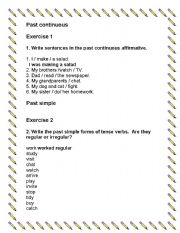 English worksheet: PAST SIMPLE AND PAST CONTINOUS ACTIVITIES