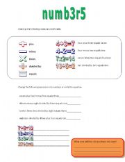 English worksheet: Numbers and maths