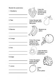 English Worksheet: Fruits and colours
