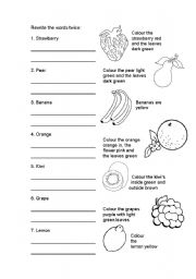 English worksheet: Fruits and colours