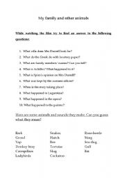 English worksheet: my family and other animals