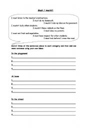 English worksheet: must / mustnt