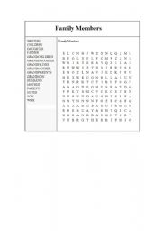 English Worksheet: Family members word search