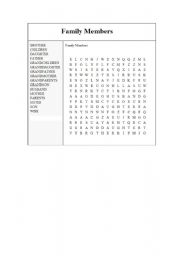 English worksheet: Family members word search