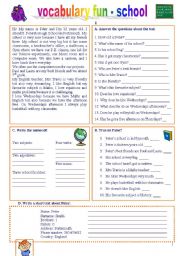 English Worksheet: vocabulary fun_school (28.07.11)